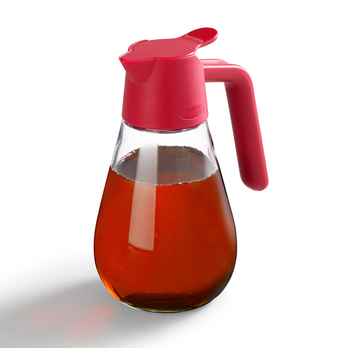 Starfrit Dripless Dispenser with pour spout for clean maple syrup and dressings.