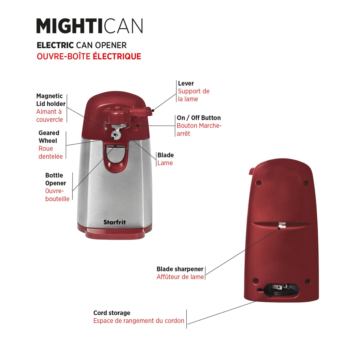 Starfrit MightiCan in action with hands-free operation for easier can opening.