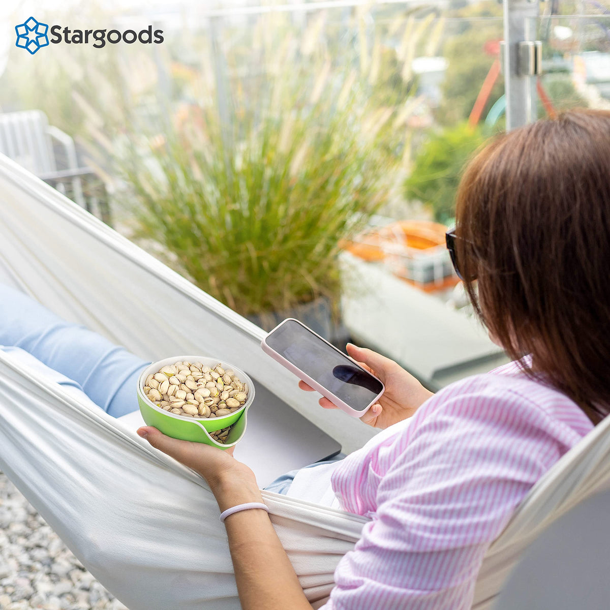 Stargoods Green Double Dish makes a stylish gift for snack lovers.
