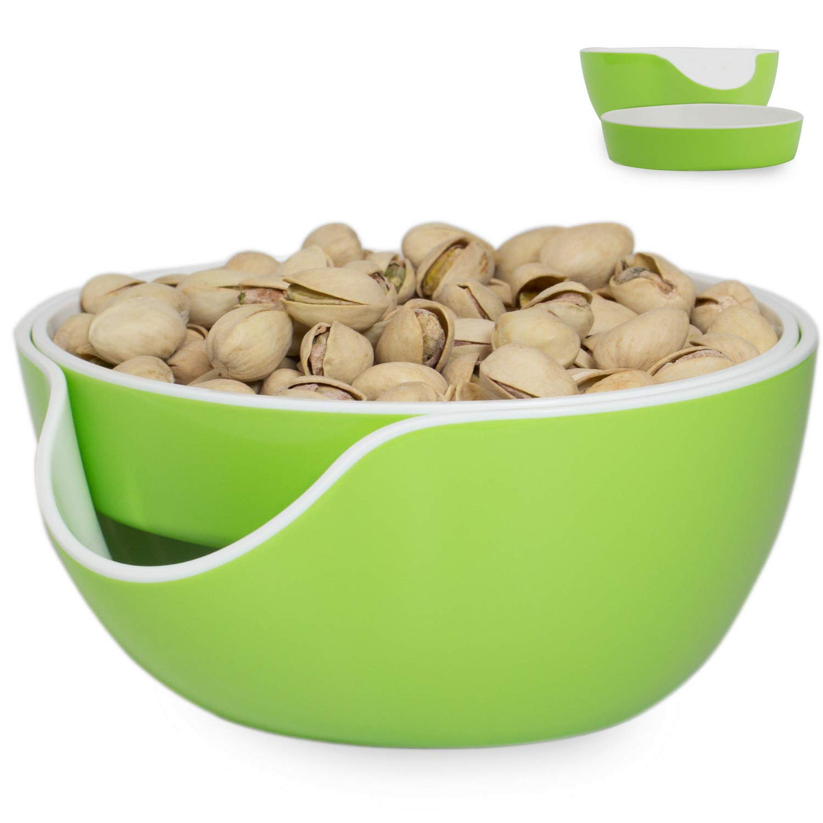 Stargoods Pistachio Bowl with dual compartments for tidy snacking.