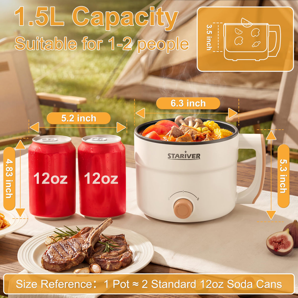 Stariver 1.5L hot pot safety features prevent dry-boil and overheating.