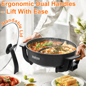 Stariver 5-temperature controls offer precise heat for broths and fondues.