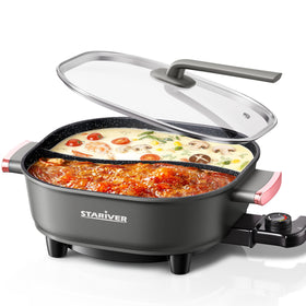 Stariver 6L hot pot with divider for dual broths at family dinners.