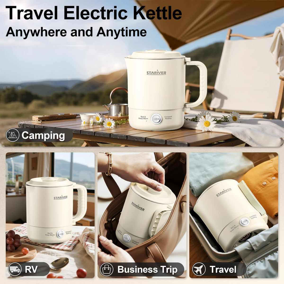Stariver base design offers stability and stores inside the kettle to save space.