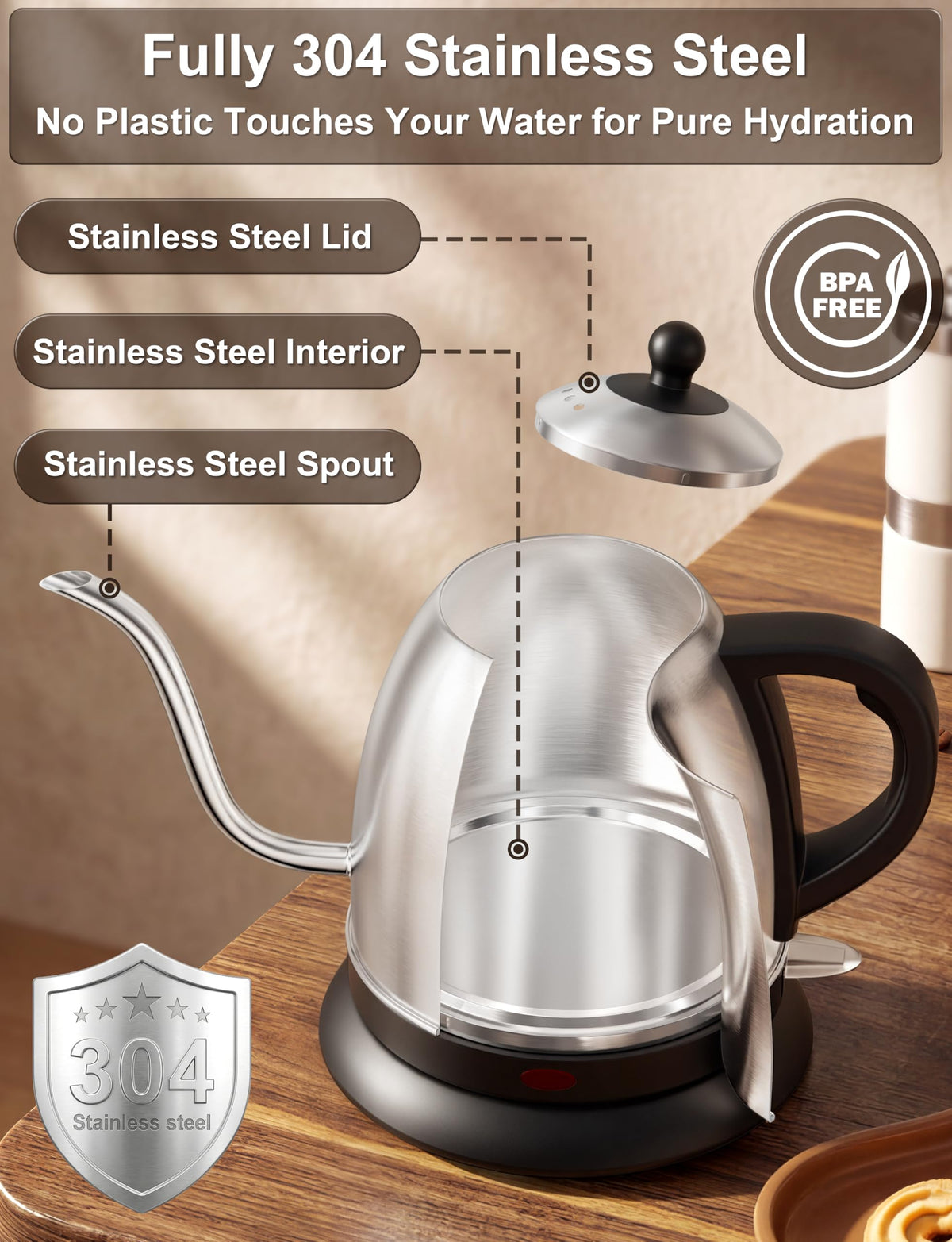 Stariver BPA free stainless steel interior delivers clean tasting hot water