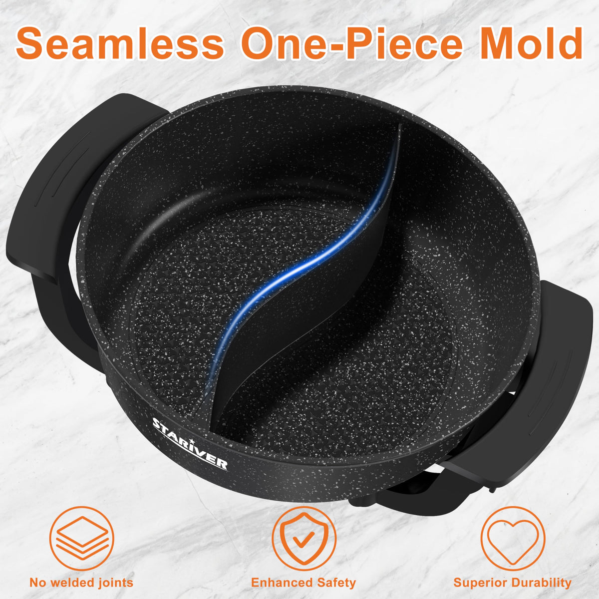 Stariver cool-grip handles stay comfortable when pot boils.