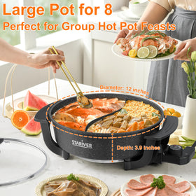 Stariver dual-flavor setup enables separate spicy and mild broths for gatherings.
