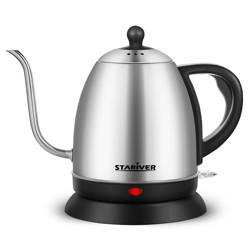 Stariver electric kettle with gooseneck spout enables precise pours for tea and coffee