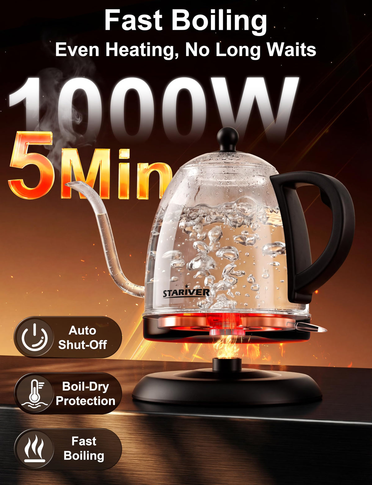 Stariver ergonomic cool touch handle provides secure grip while pouring