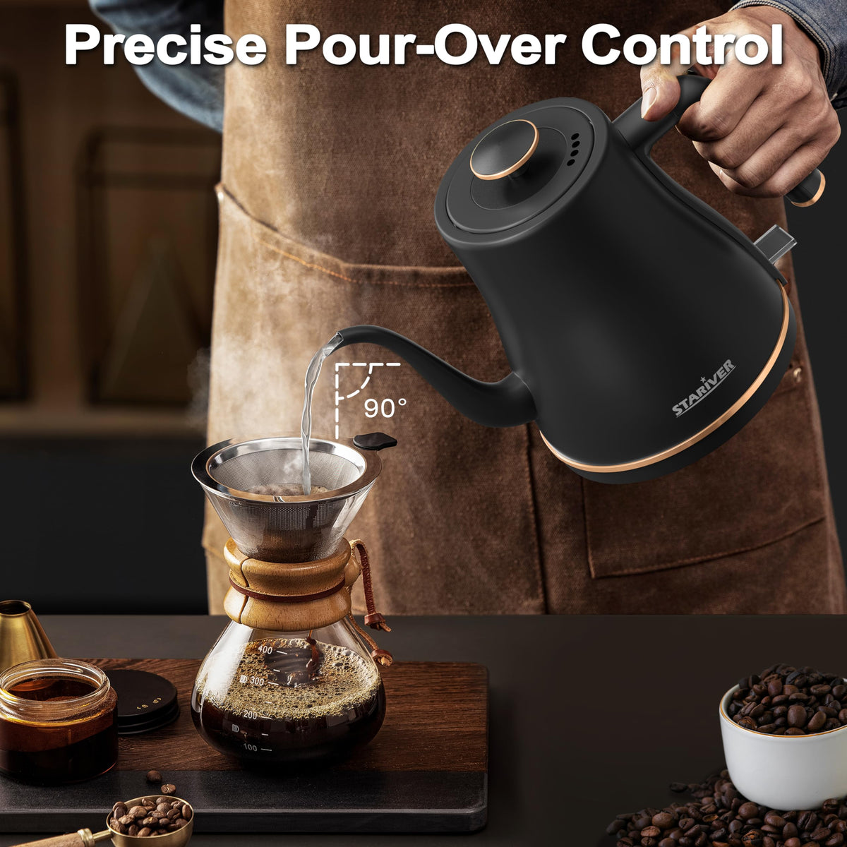 Stariver kettle ergonomic handle for comfortable, controlled pouring.