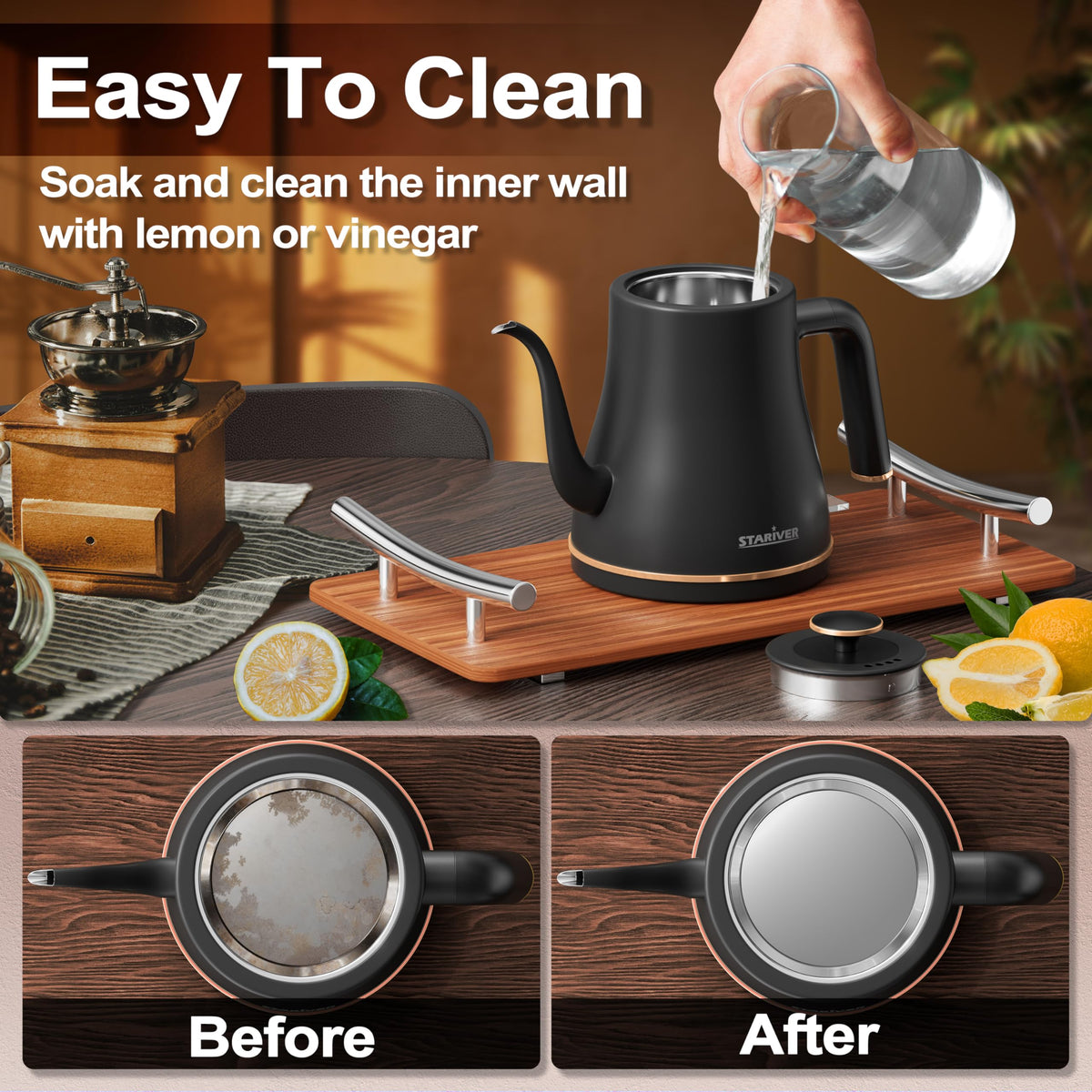 Stariver kettle with one-touch switch for quick operation.