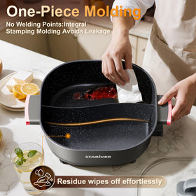 Stariver square pot design simplifies stirring and flipping ingredients.