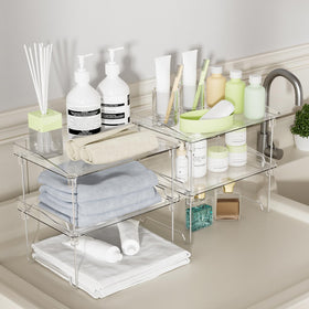 STARLATTA bathroom makeup storage organizing cosmetics with clear visibility.