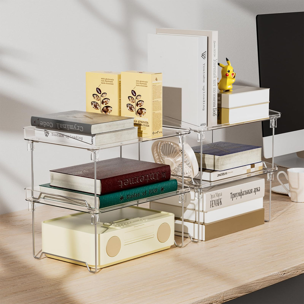 STARLATTA desk storage shelf keeps a compact workspace organized.