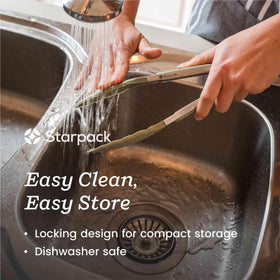 Close-up of StarPack Home silicone tips resisting scratches on nonstick cookware.