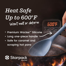StarPack XL slotted spoon demonstrates precise draining without scratching nonstick cookware.