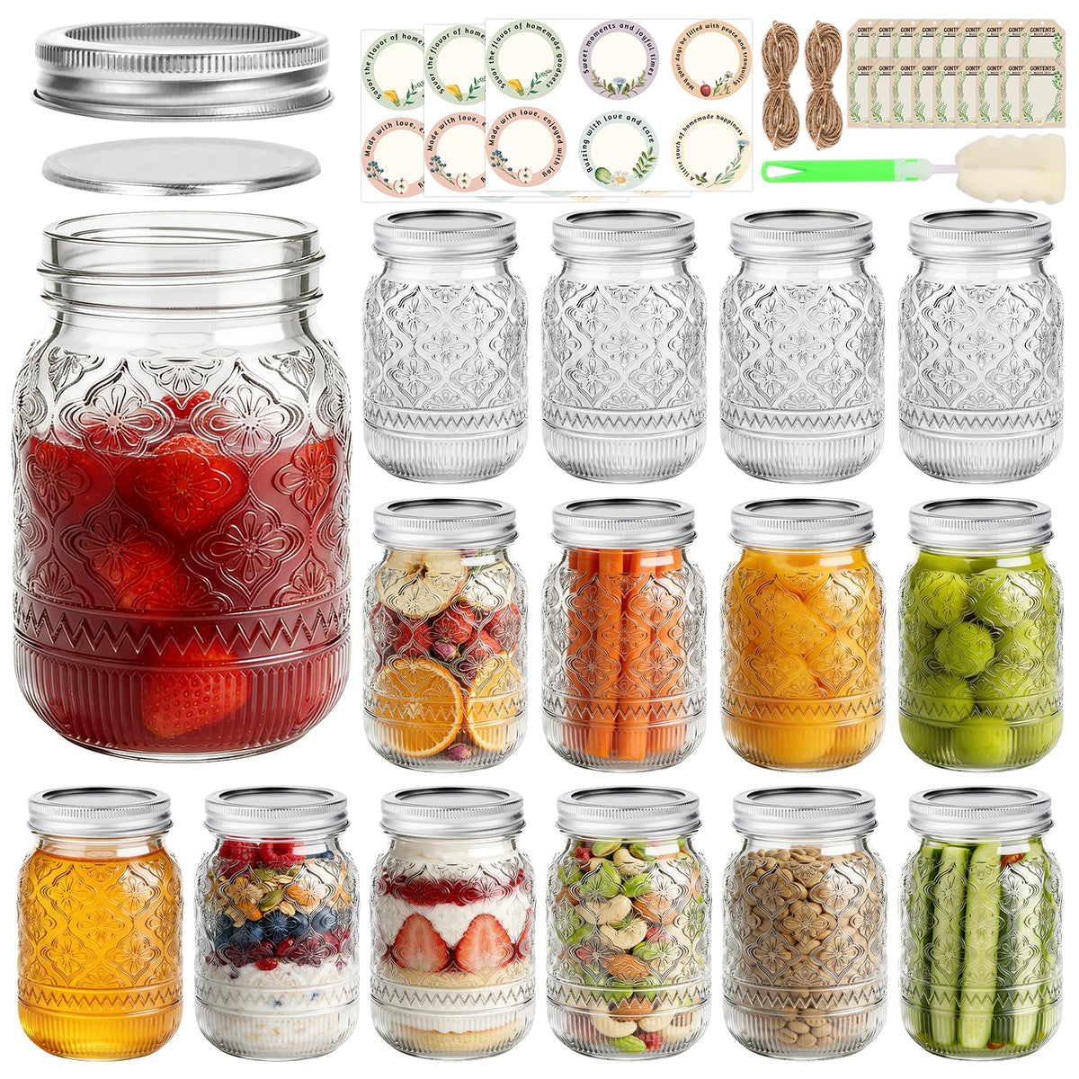 STARSIDE 16oz embossed mason jar regular mouth front view ideal for meal prep and gifting