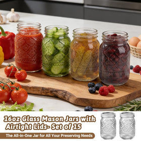 STARSIDE 16oz embossed mason jar regular mouth lids and bands for airtight storage