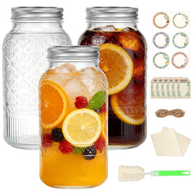 STARSIDE 64oz mason jar with embossed window pattern for easy grip.