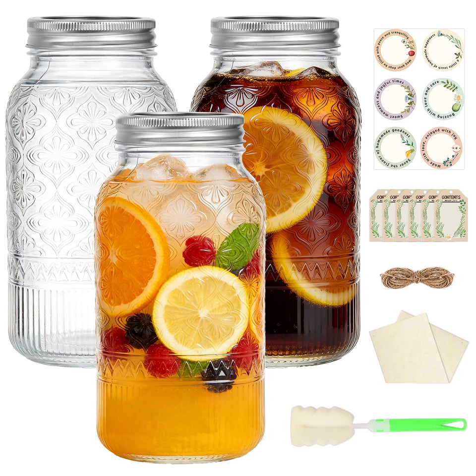 STARSIDE 64oz mason jar with embossed window pattern for easy grip.