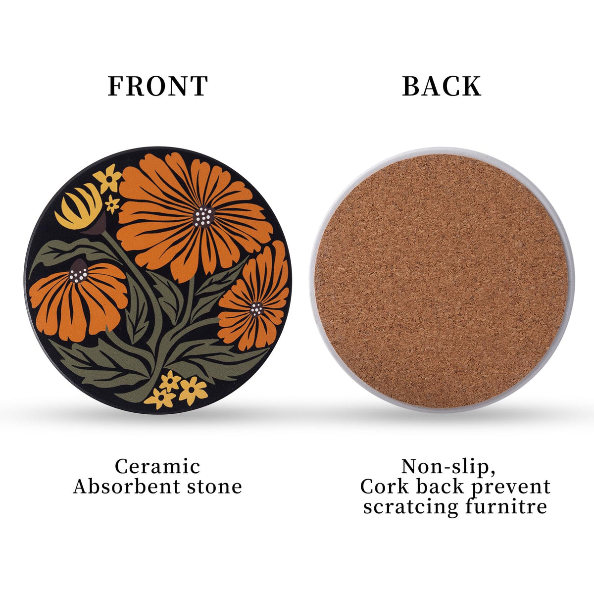 Staruby cork-backed coasters provide non-slip stability for hot beverages.