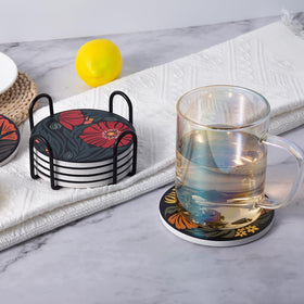 Staruby set of six coasters includes a holder for easy organizing.