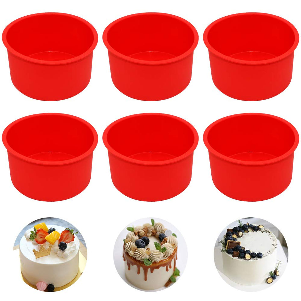 Staruby silicone cake mold round 4-inch, red, 6-pack, ideal for even small portions.