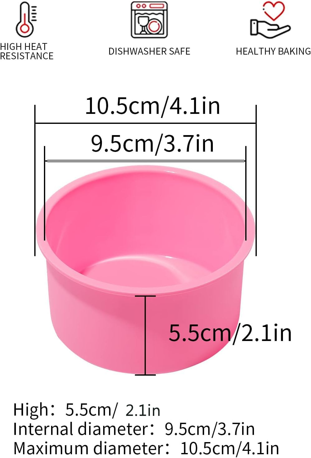 Staruby silicone mini round cake molds pink 6-pack, side view shows flexible release