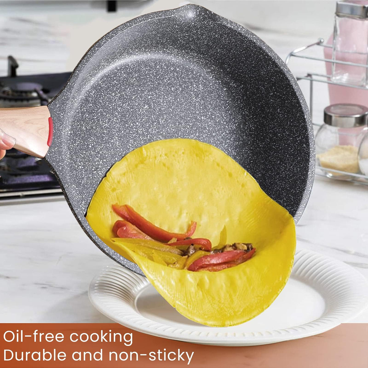 Starunder Swiss granite nonstick surface promotes healthier cooking with less sticking.