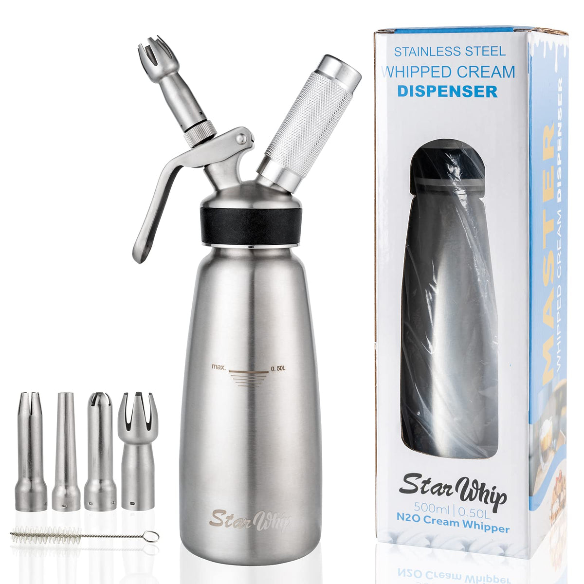 StarWhip seamless stainless canister highlights durability for daily kitchen use.
