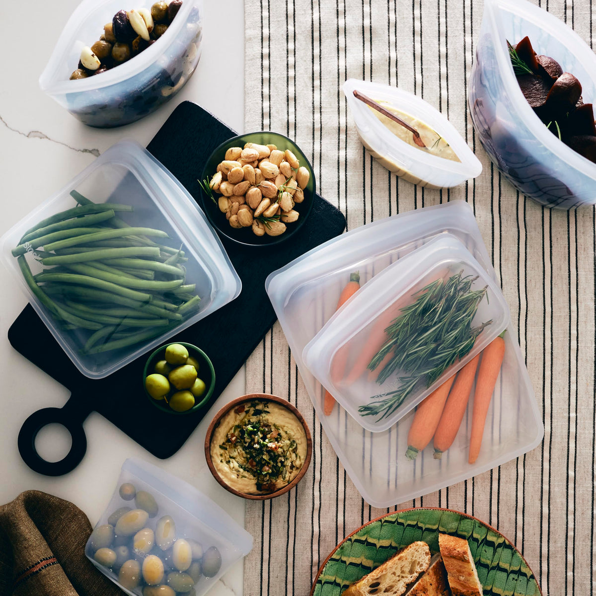 Stasher 1-cup bowl shown with precise portion control and easy reuse.