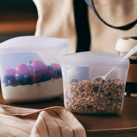 Stasher 2-cup bowl ready for prep and flexible storage.