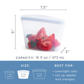 Stasher bag oven-safe up to 425°F for versatile cooking and sous vide prep.