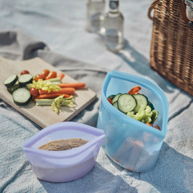 Stasher blue 8oz cup for compact portions and easy meal prep.