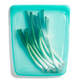 Stasher half gallon bag in aqua, leakproof and reusable for meal prep.
