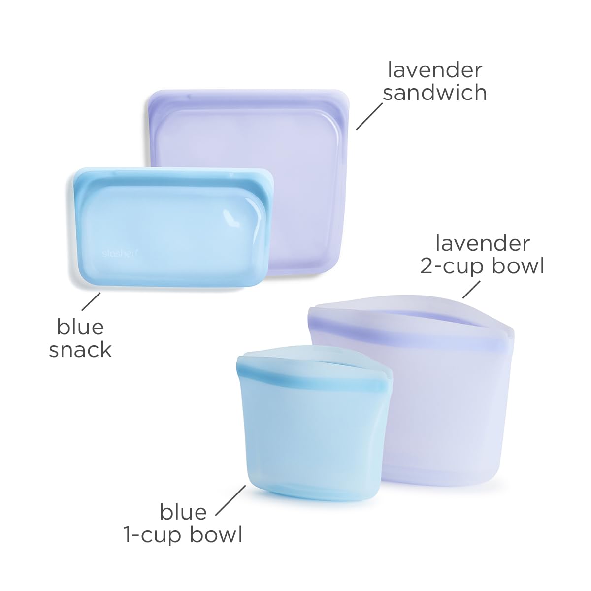 Stasher lavender snack bag ready for on-the-go snacks and fresh storage.