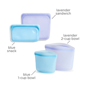 Stasher lavender snack bag ready for on-the-go snacks and fresh storage.