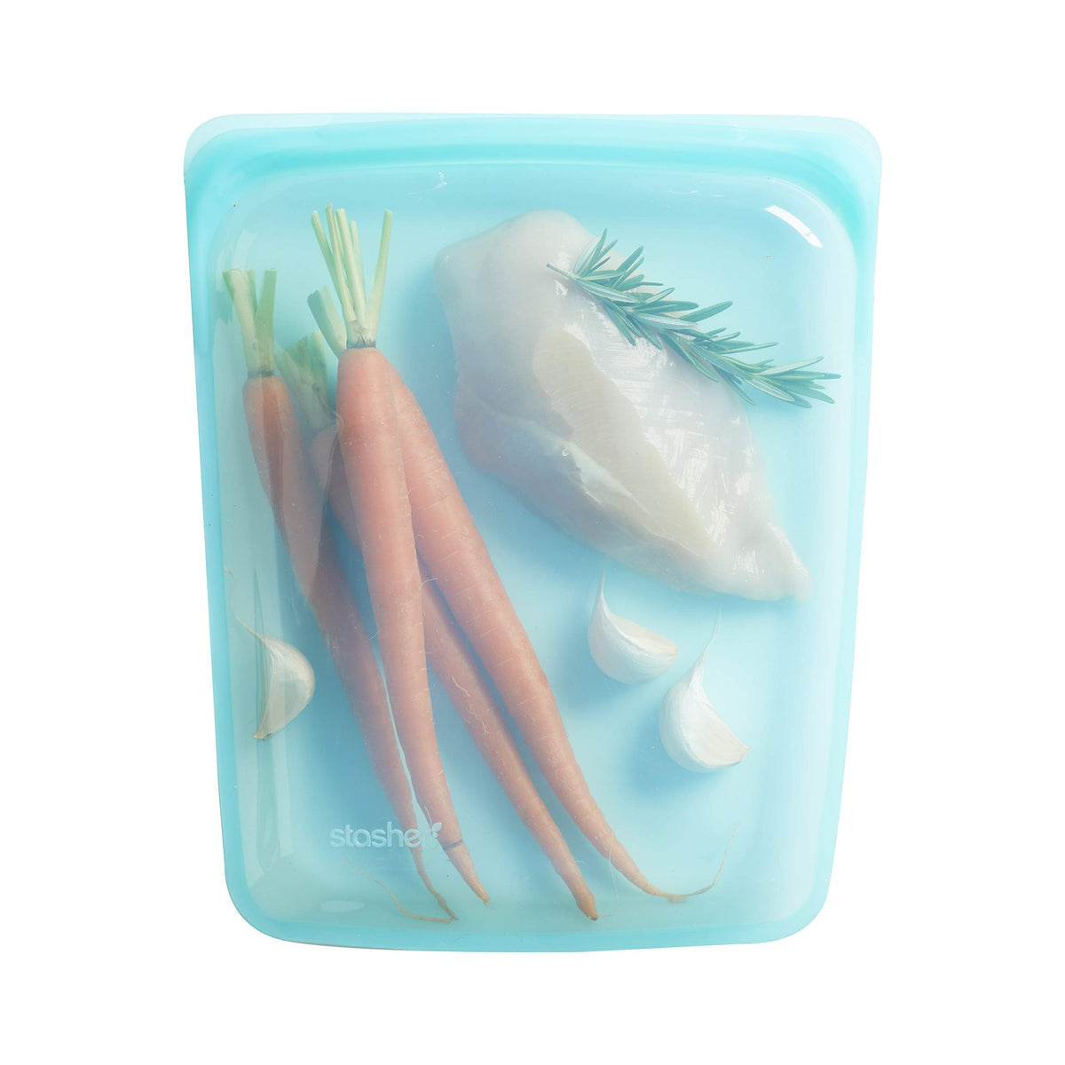 Stasher microwave-safe bag ready for reheating meals.