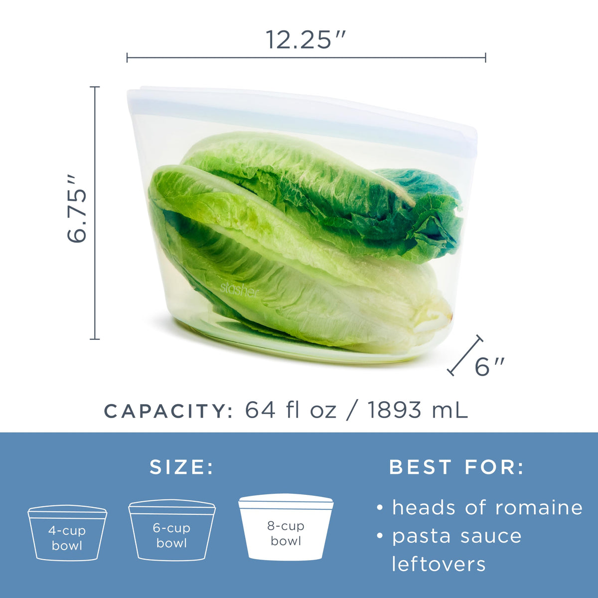 Stasher silicone bag oven-safe up to 425°F for cooking.