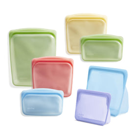 Stasher Rainbow 7-pack front view for meal prep and travel.