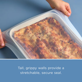 Stasher rectangle stretch lid fitted to baking dish for fresh storage