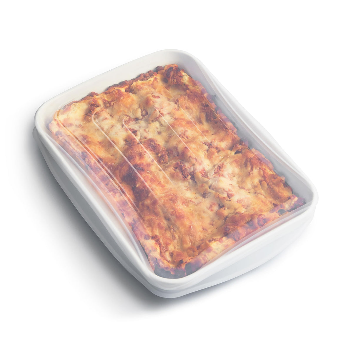Stasher rectangle stretch lid on casserole creates airtight seal for leftovers
