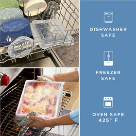 Stasher lid showing clear seal and perimeter pull tabs