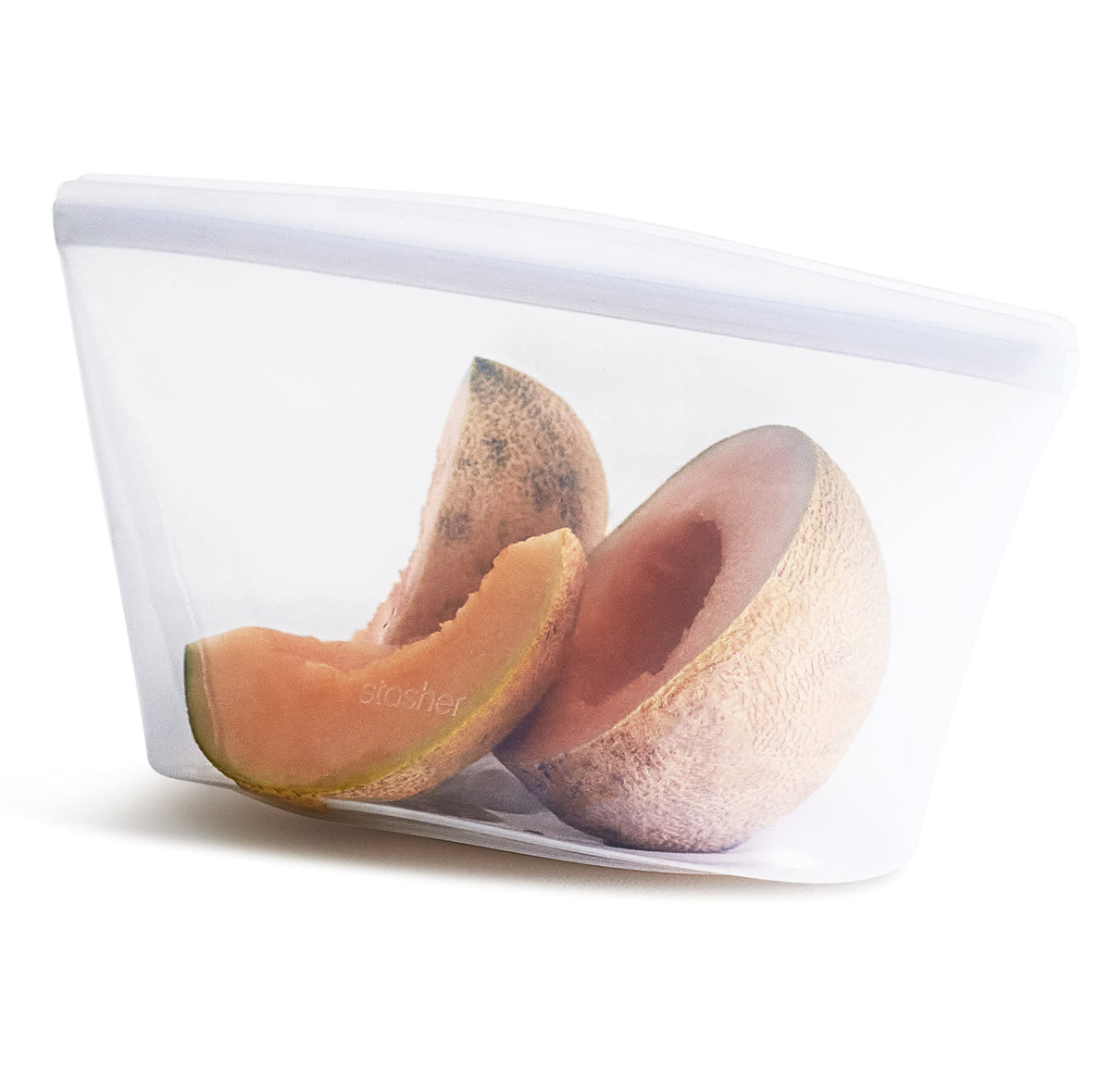 Stasher silicone bag with Pinch-Loc seal for leak-free storage.