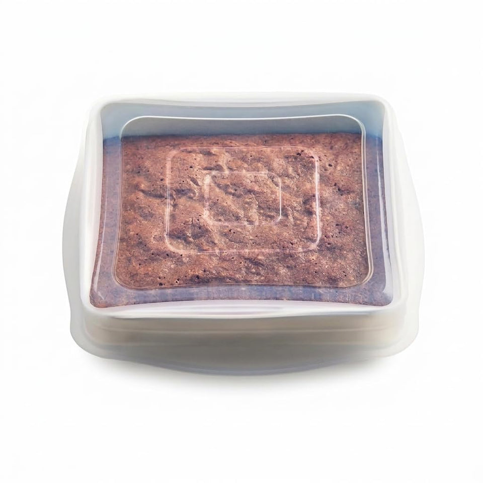 Stasher square stretch lid over casserole seals freshness and reduces plastic waste.