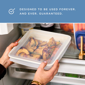 Stasher square stretch lid on sheet pan keeps brownies covered and flavorful.