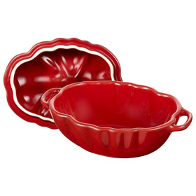 STAUB tomato cocotte is dishwasher-safe for quick cleanup.