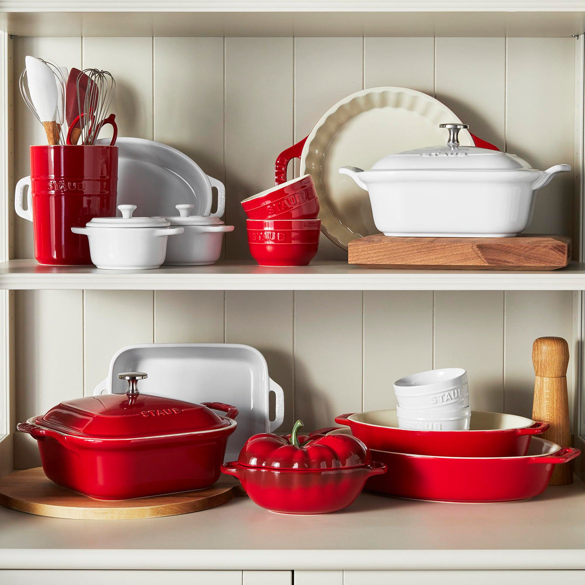 STAUB tomato cocotte showcases oven-to-table appeal for easy serving.