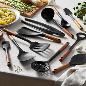 STAUB silicone wok turner with ergonomic wood handle for flipping and stirring