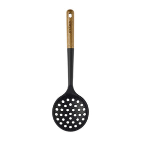 STAUB skimmer spoon in matte black silicone, ideal for nonstick pans